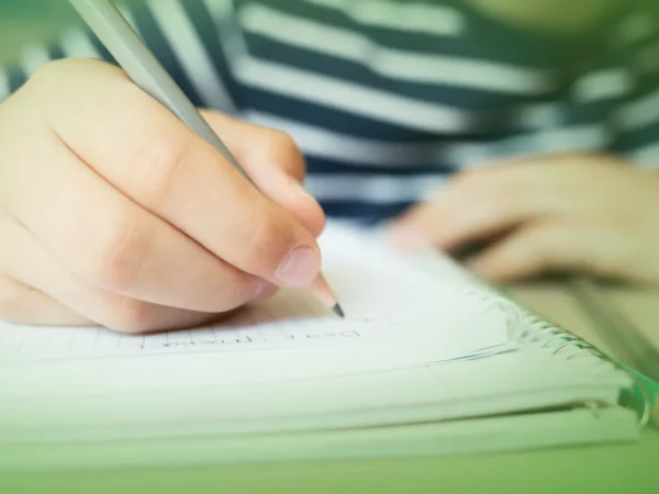 Close da mão de uma pessoa escrevendo em um caderno com caneta, com fundo desfocado enfatizando a ação de escrever Explicações de Língua Portuguesa 6.º Ano . Pacote de Horas.