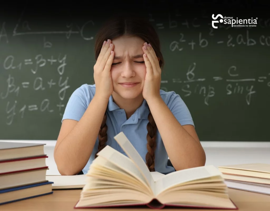 jovem aluna desesperada com as notas a descer