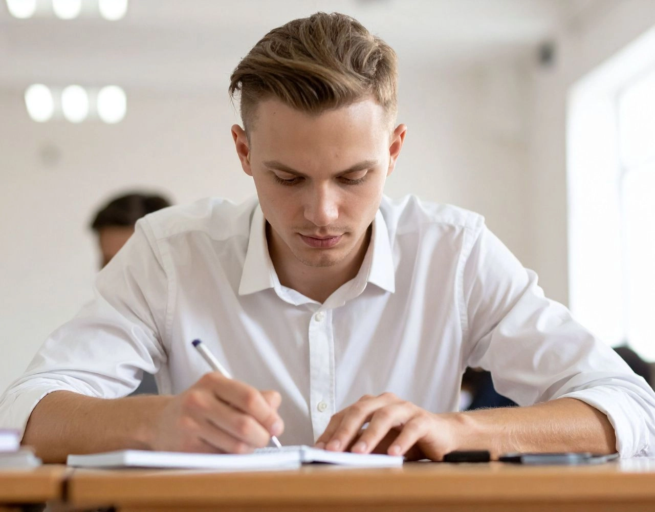 Aluno a analisar a prova de um exame antes de pedir a reapreciação dos exames nacionais