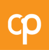 O logotipo cp em um fundo laranja.